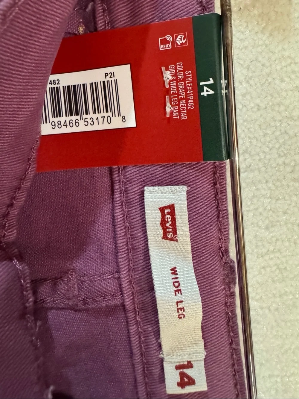 Levi’s Girls Mauve Wide Leg Utility Pants NWT Size 14 Y2K Streetwear Trendy